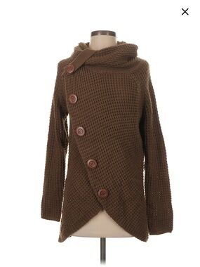 Grecerelle Brown Asymmetrical Button-Up Knit Sweater L